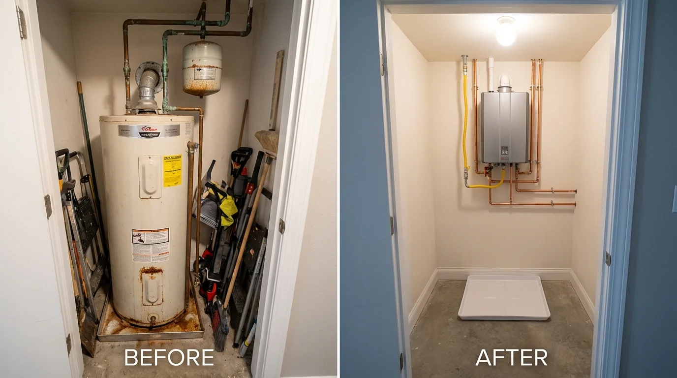 Tank water heater versus wall-mounted tankless unit comparison for Ixonia, WI homeowners